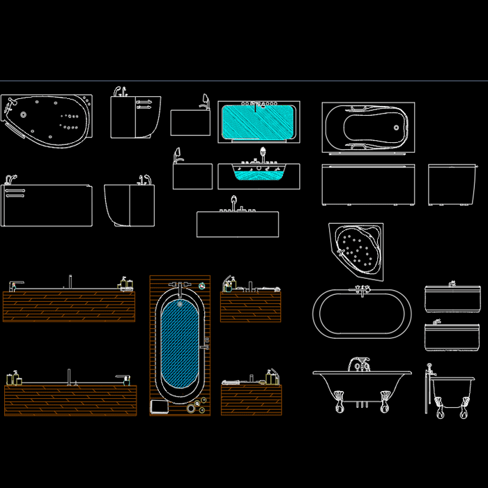 Banheira DWG blocos CAD download grátis freedwgfile